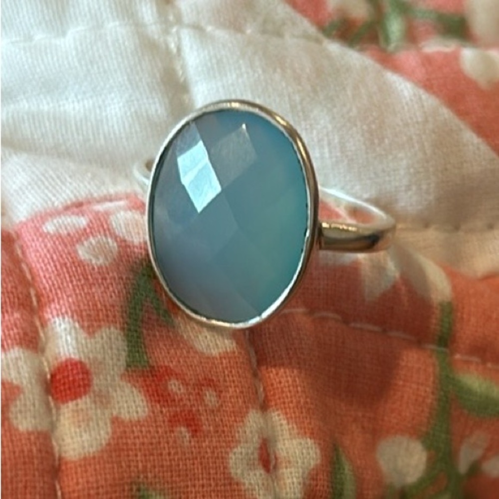 Natural Aqua Calcy Ring, Vintage Blue 925 Sterling Silver Ring,Handmade Ring π - Picture 3 of 9